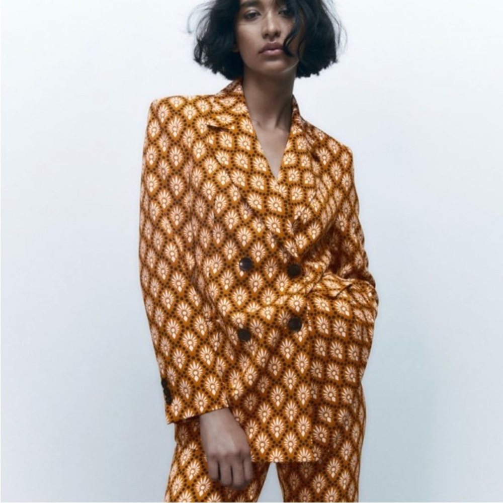 Zara Patterned Geometric Jacket Pants Set Xs - image 3